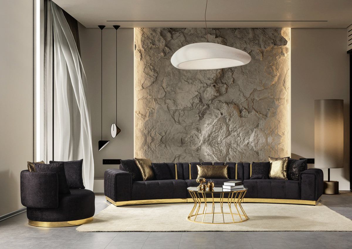 Imperial Onyx Velvet 3-Piece Curved Sectional