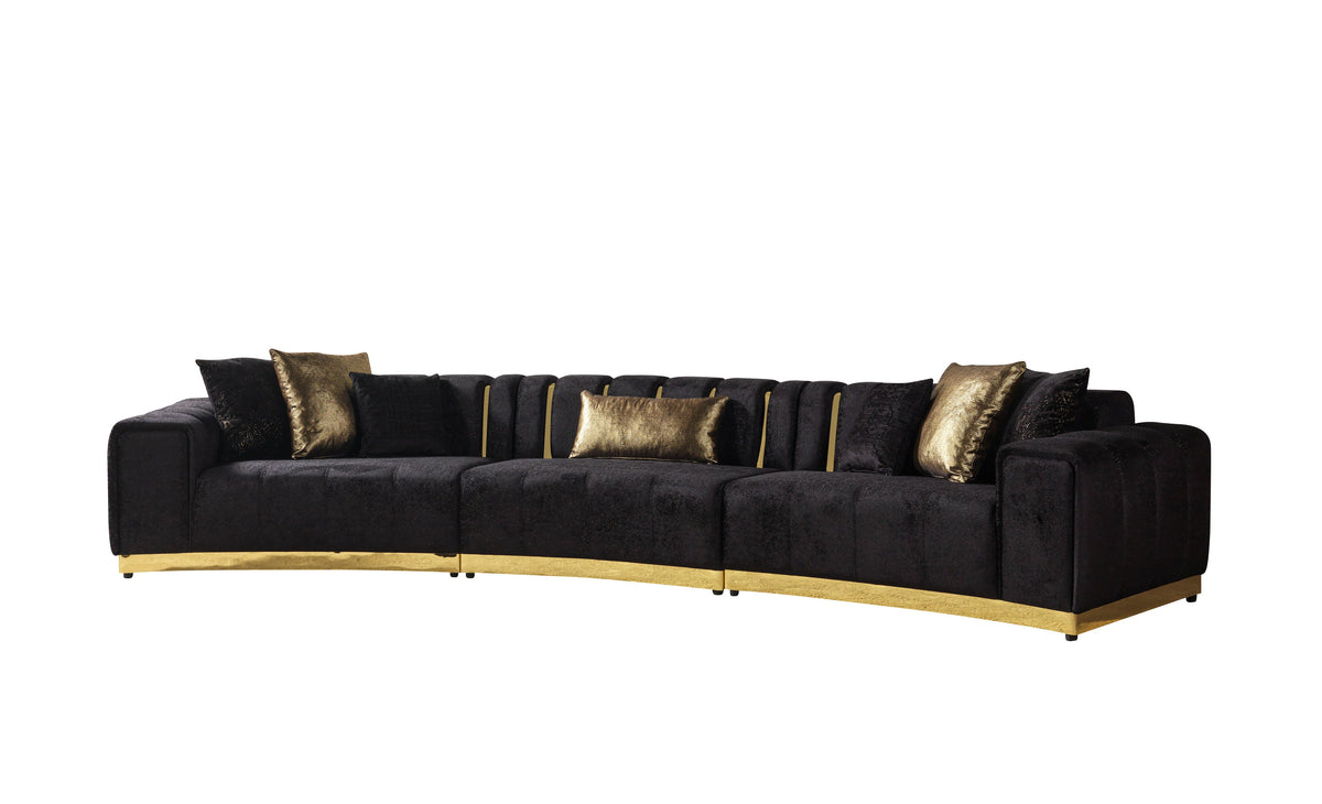 Imperial Onyx Velvet 3-Piece Curved Sectional