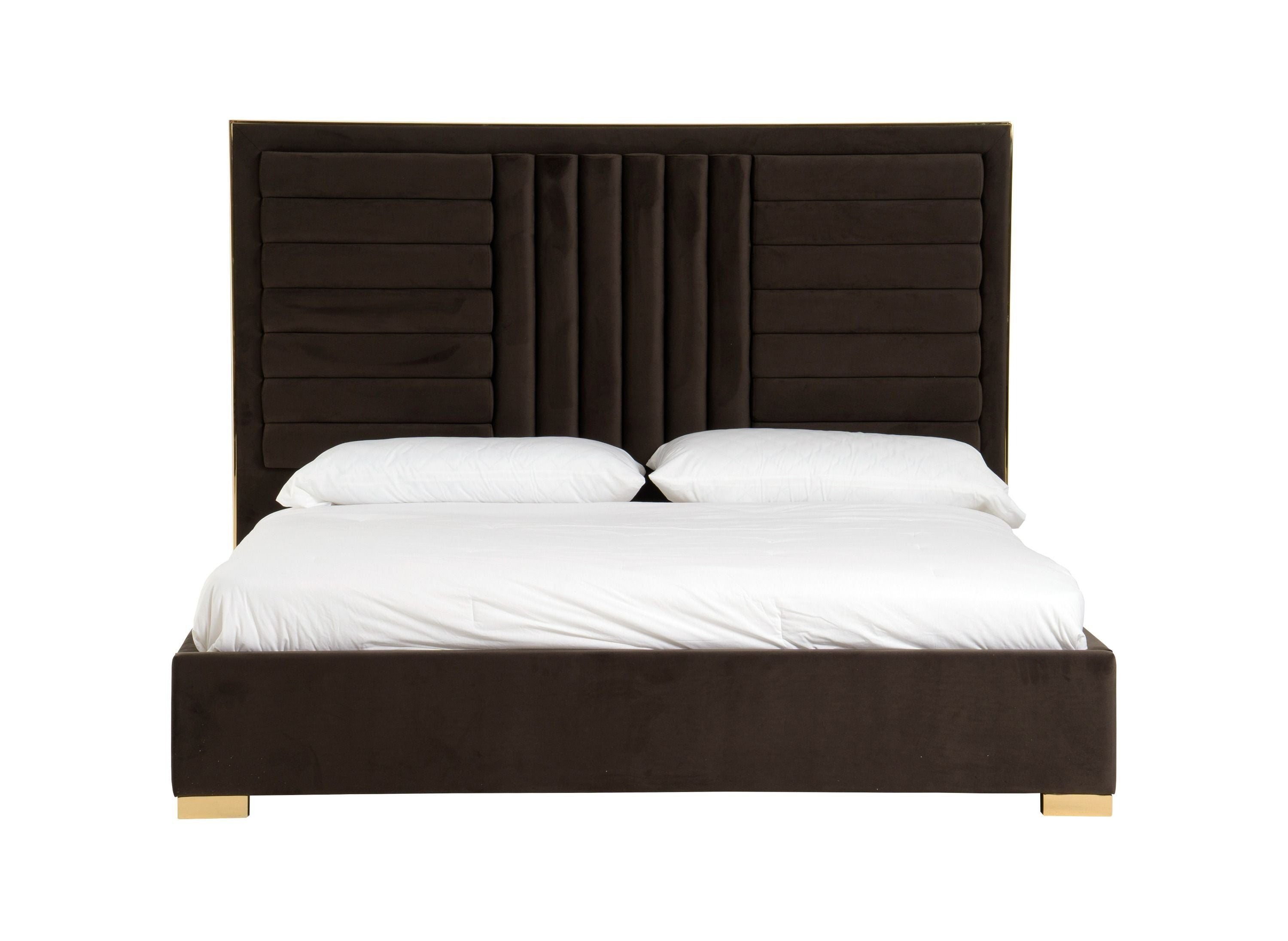 Modrest Daystar - Modern Dark Brown Velvet & Gold Bed
