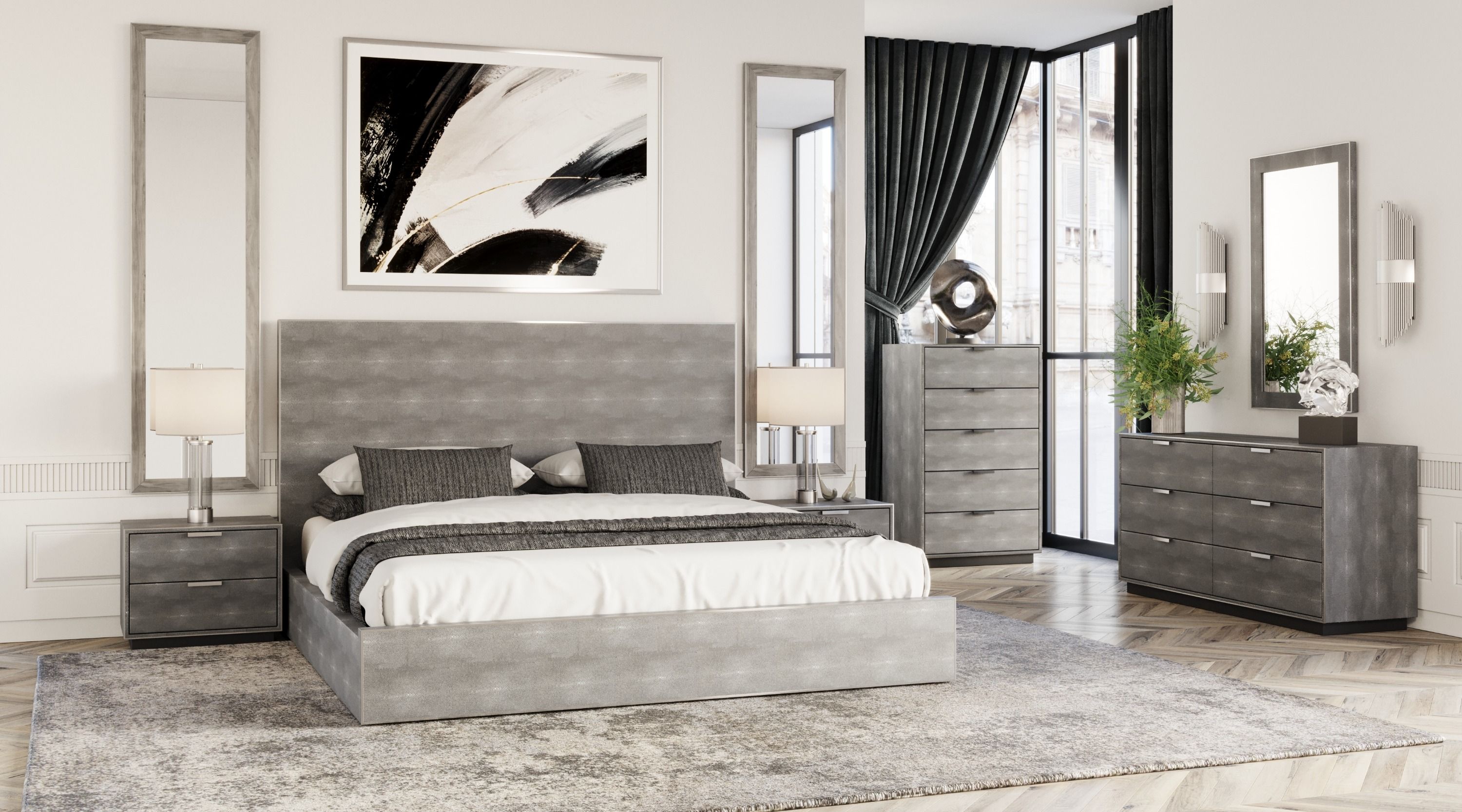Modrest Dynasty - Eastern King Modern Shagreen Bedroom Set