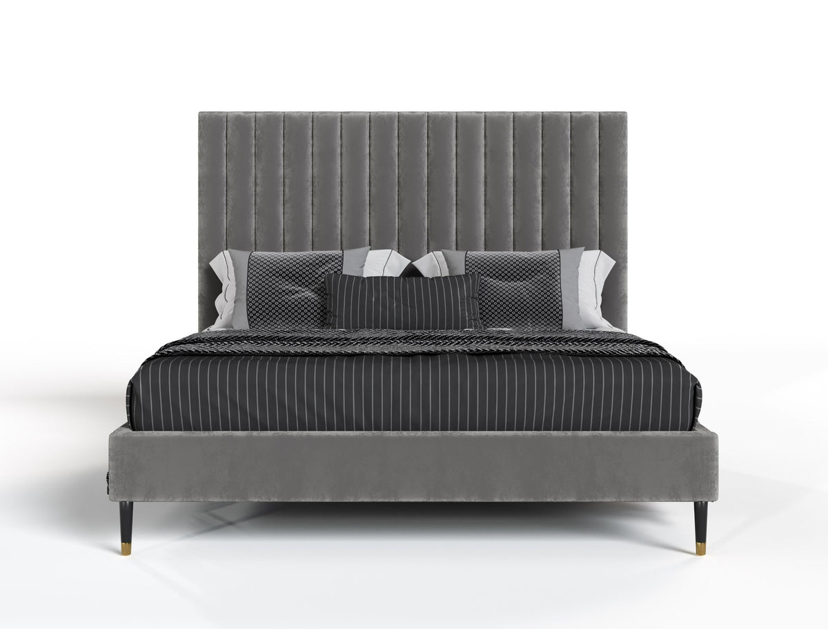 Modrest Hemlock - Modern Grey Velvet Bed