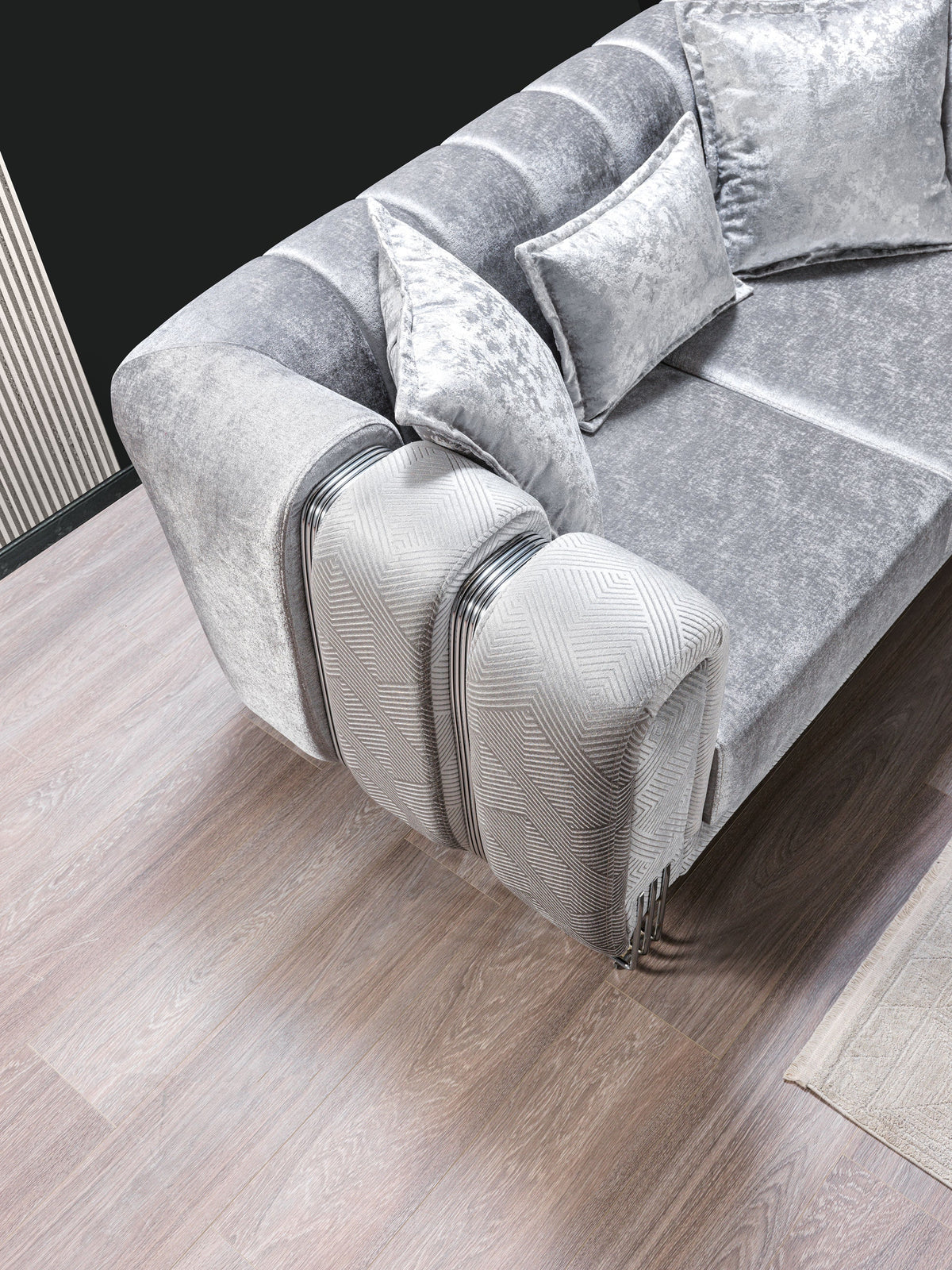 Santana Silver Velvet Modern Glam Loveseat