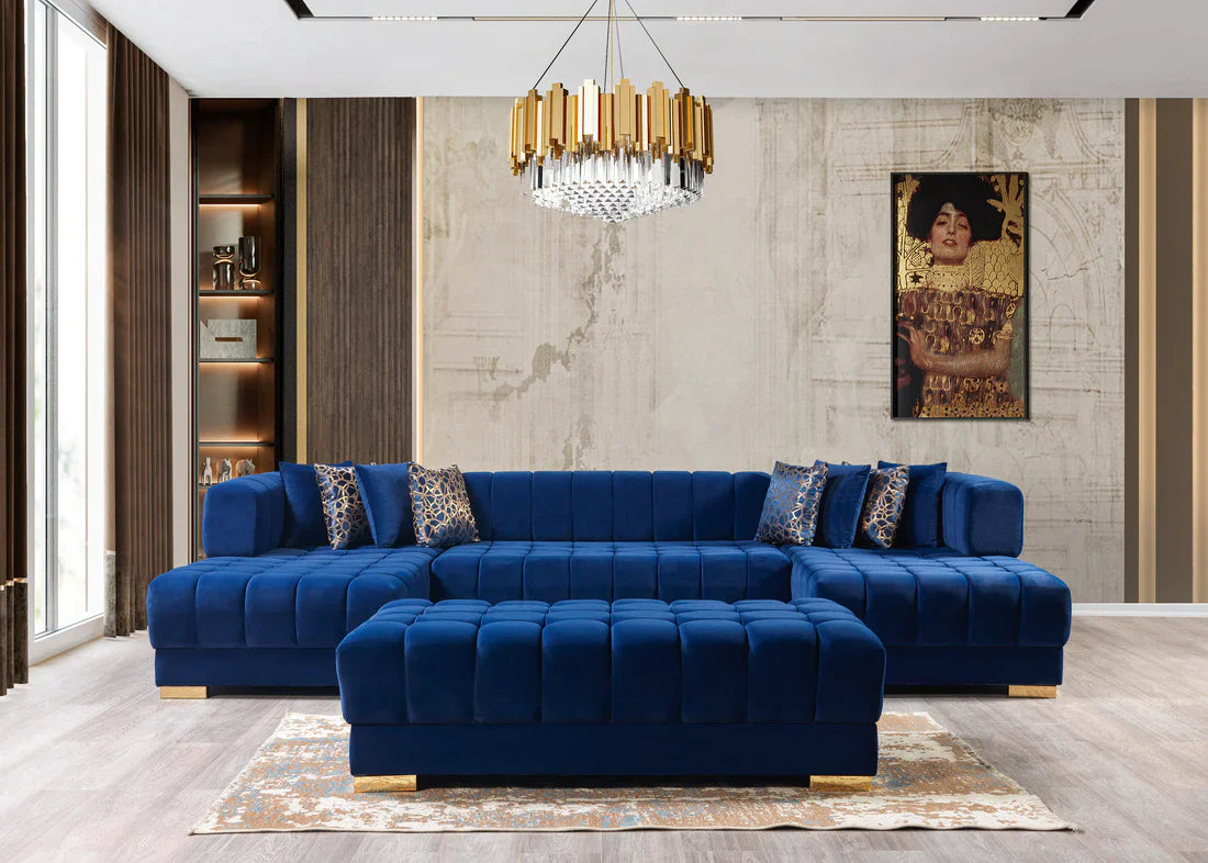 Ariana Blue Velvet Double Chaise Sectional
