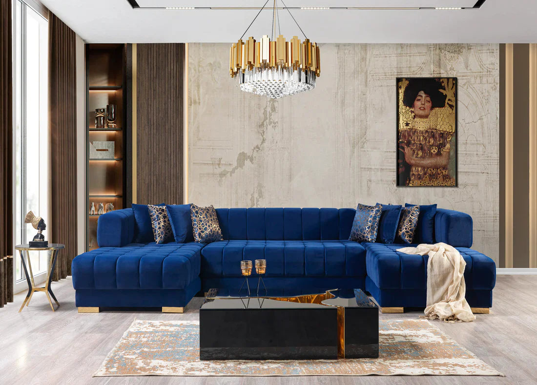 Ariana Blue Velvet Double Chaise Sectional
