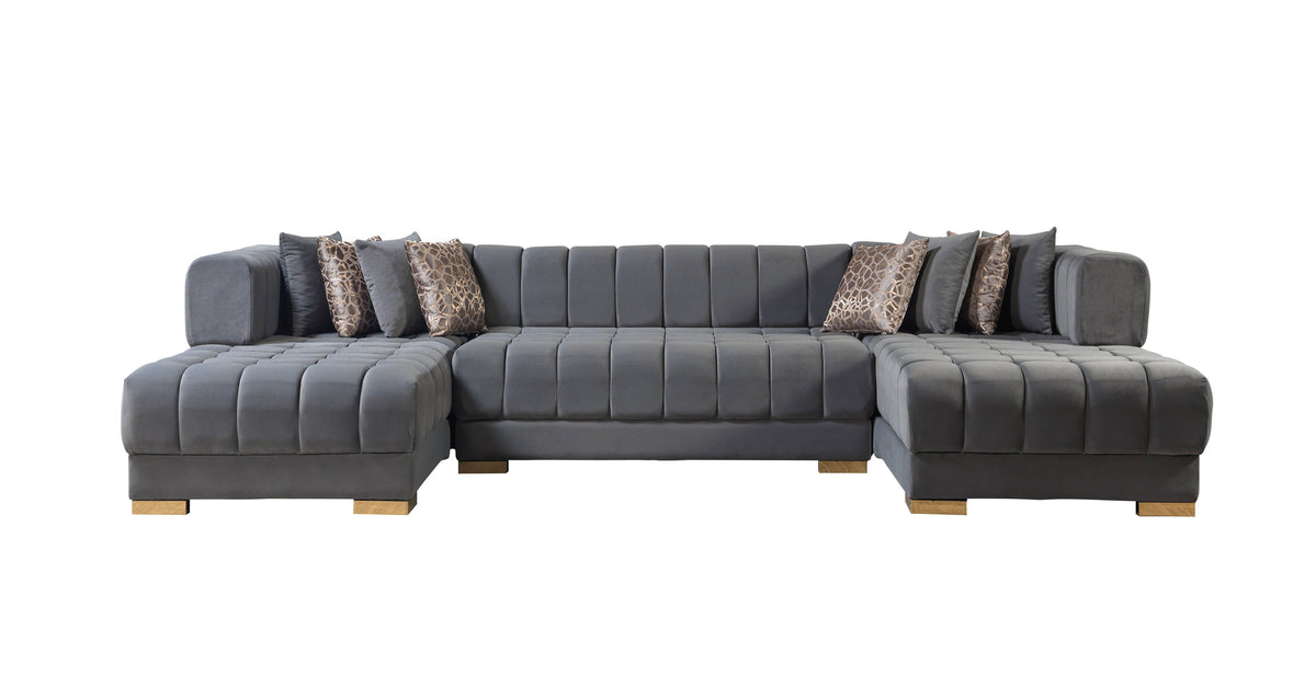 Royale Slate Velvet Double Chaise Sectional