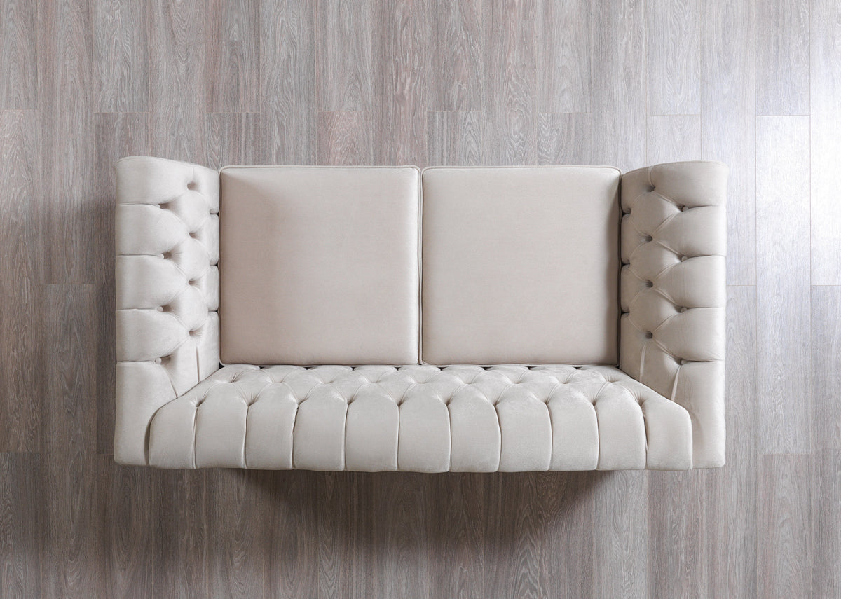 Milena Ivory Velvet Loveseat 73"