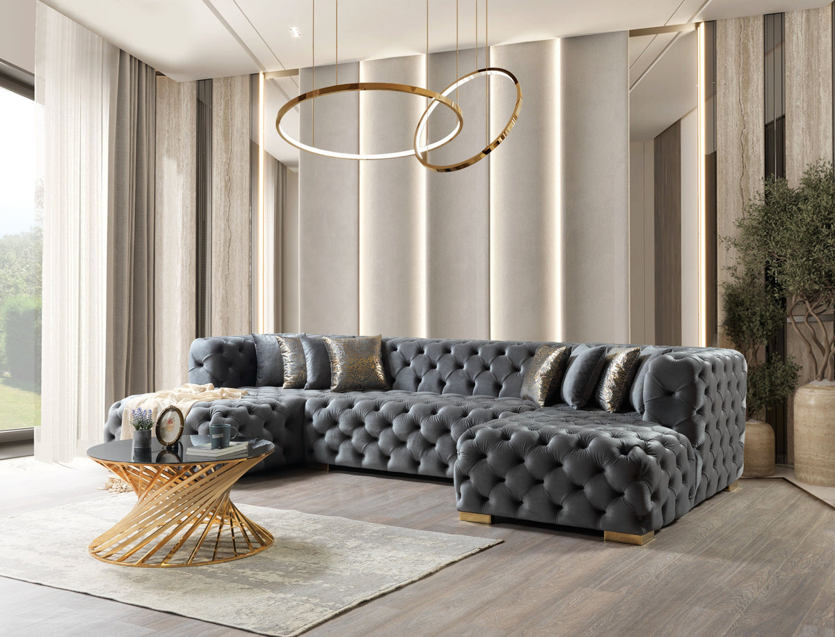 Majestic Sterling Velvet Double Chaise Sectional