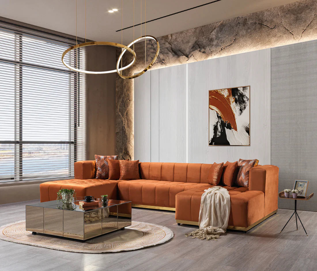 Elisha Orange Velvet Double Chaise