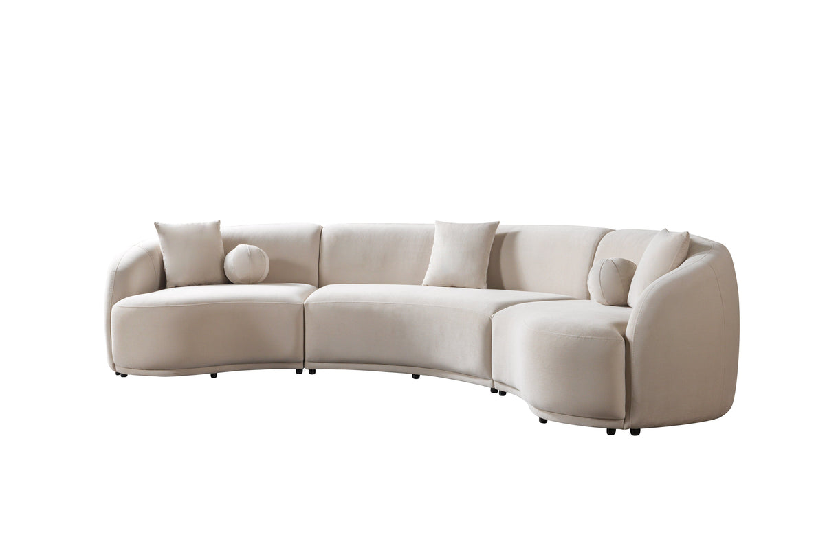Bonita Ivory Velvet 3-Piece Curved Sectional