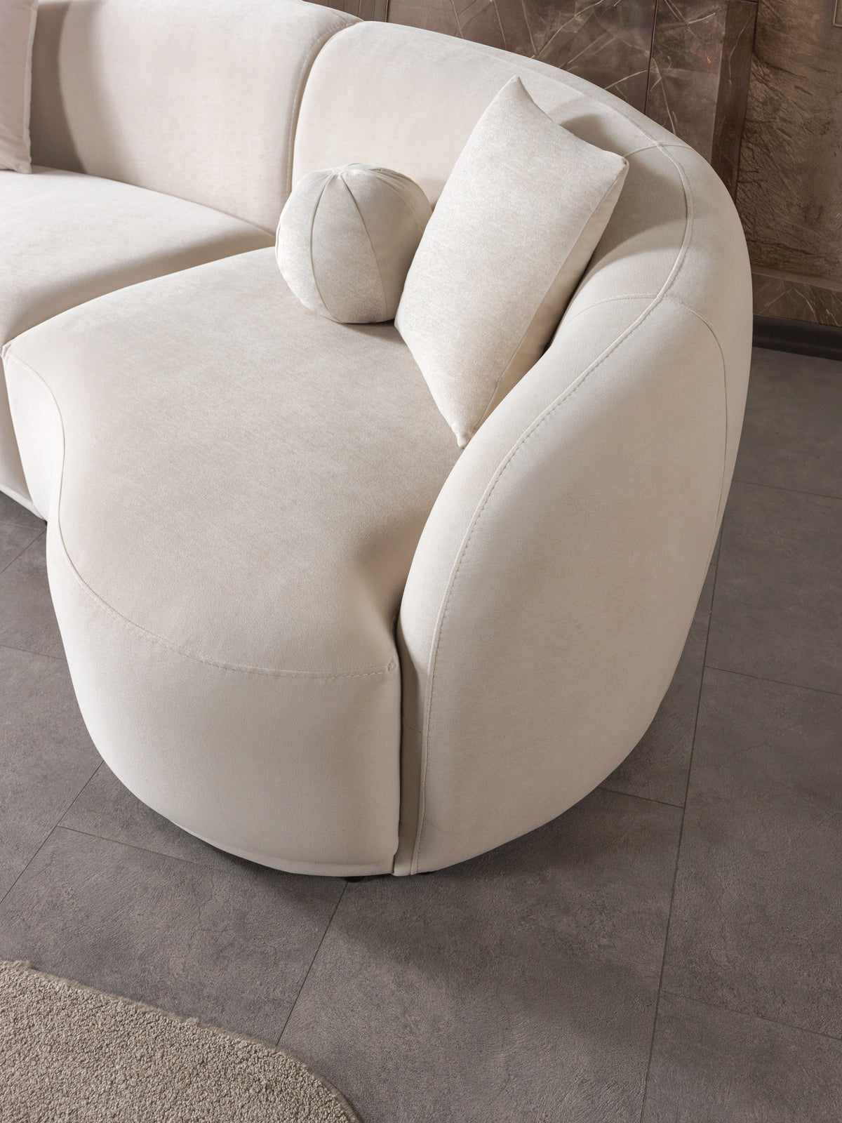 Bonita Ivory Velvet 3-Piece Curved Sectional