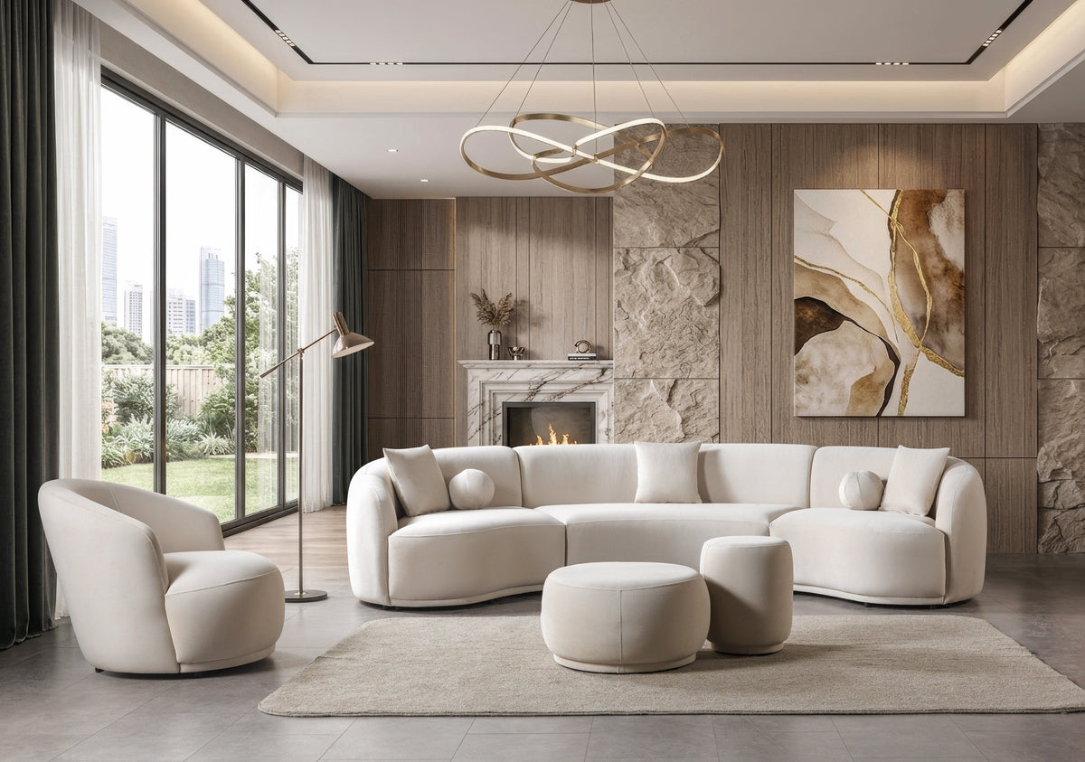 Bonita Ivory Velvet 3-Piece Curved Sectional