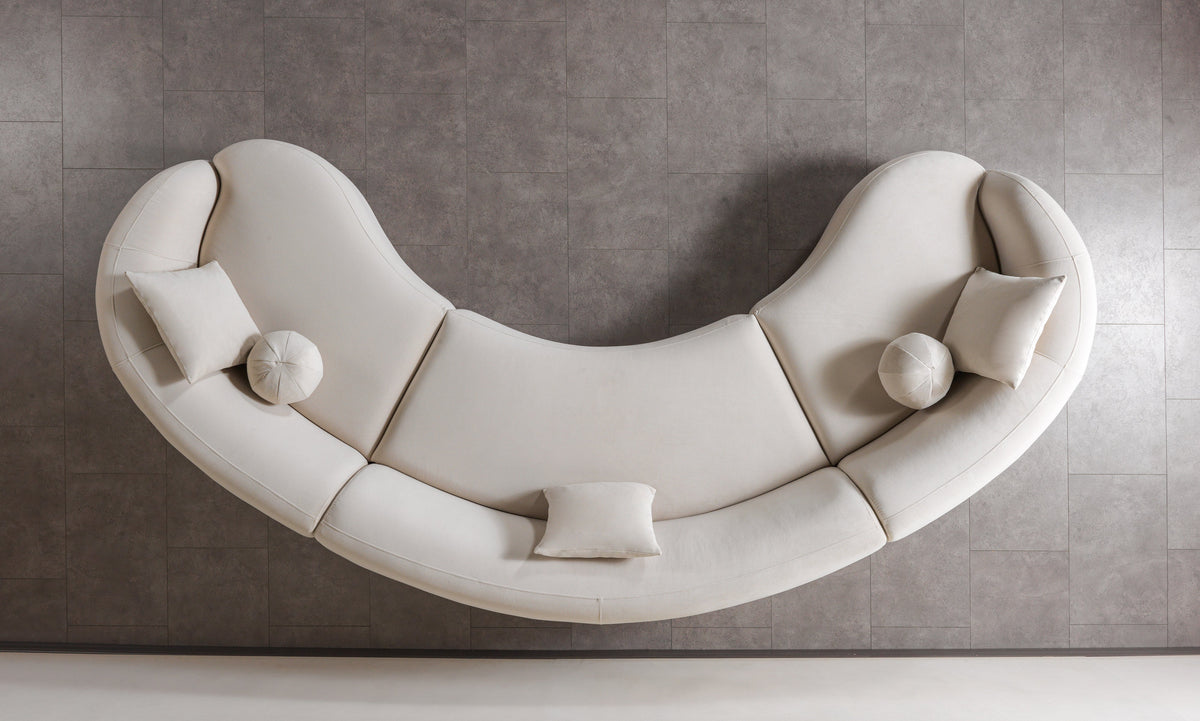 Bonita Ivory Velvet 3-Piece Curved Sectional