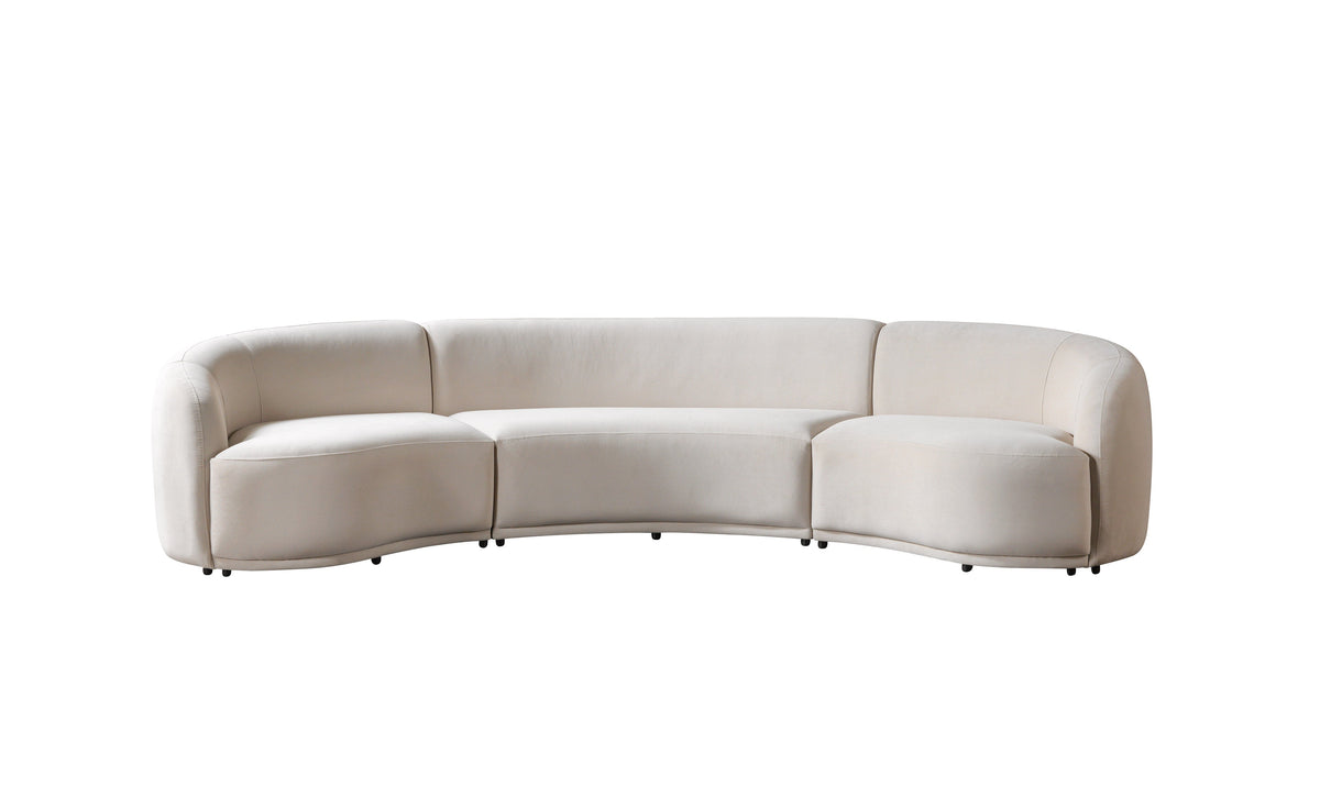 Bonita Ivory Velvet 3-Piece Curved Sectional