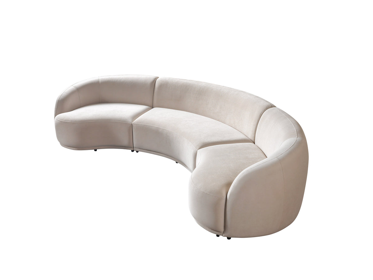 Bonita Ivory Velvet 3-Piece Curved Sectional