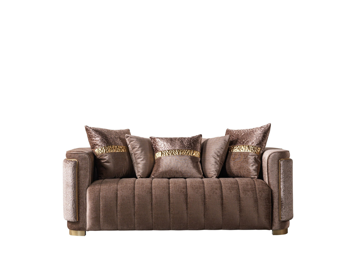 Carlina Coffee/Gold Velvet Sofa & Loveseat