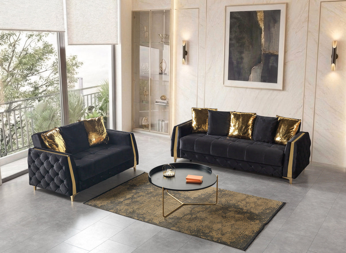 Florence Black Velvet Sofa & Loveseat