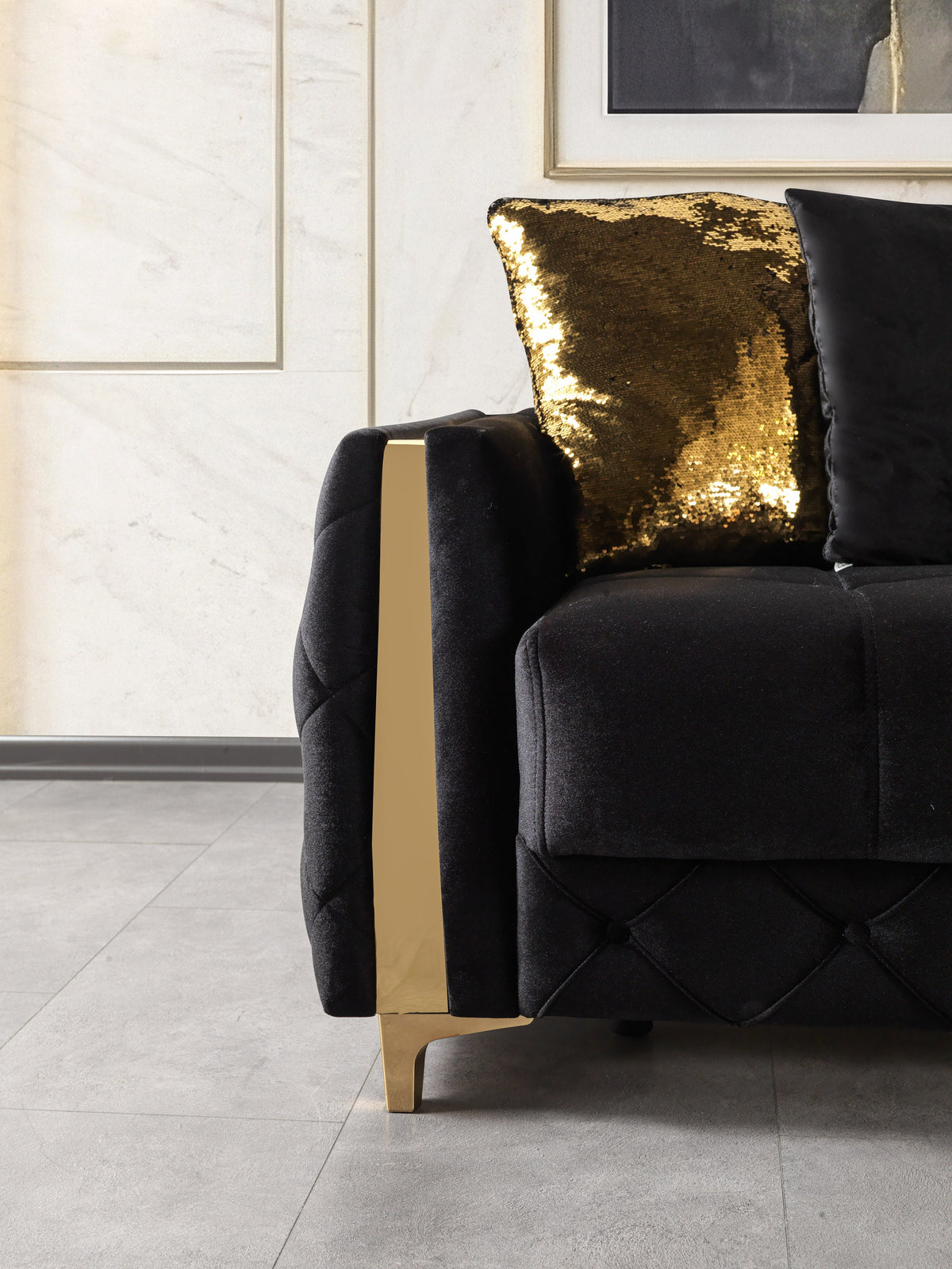 Florence Black Velvet Convertible Sofa