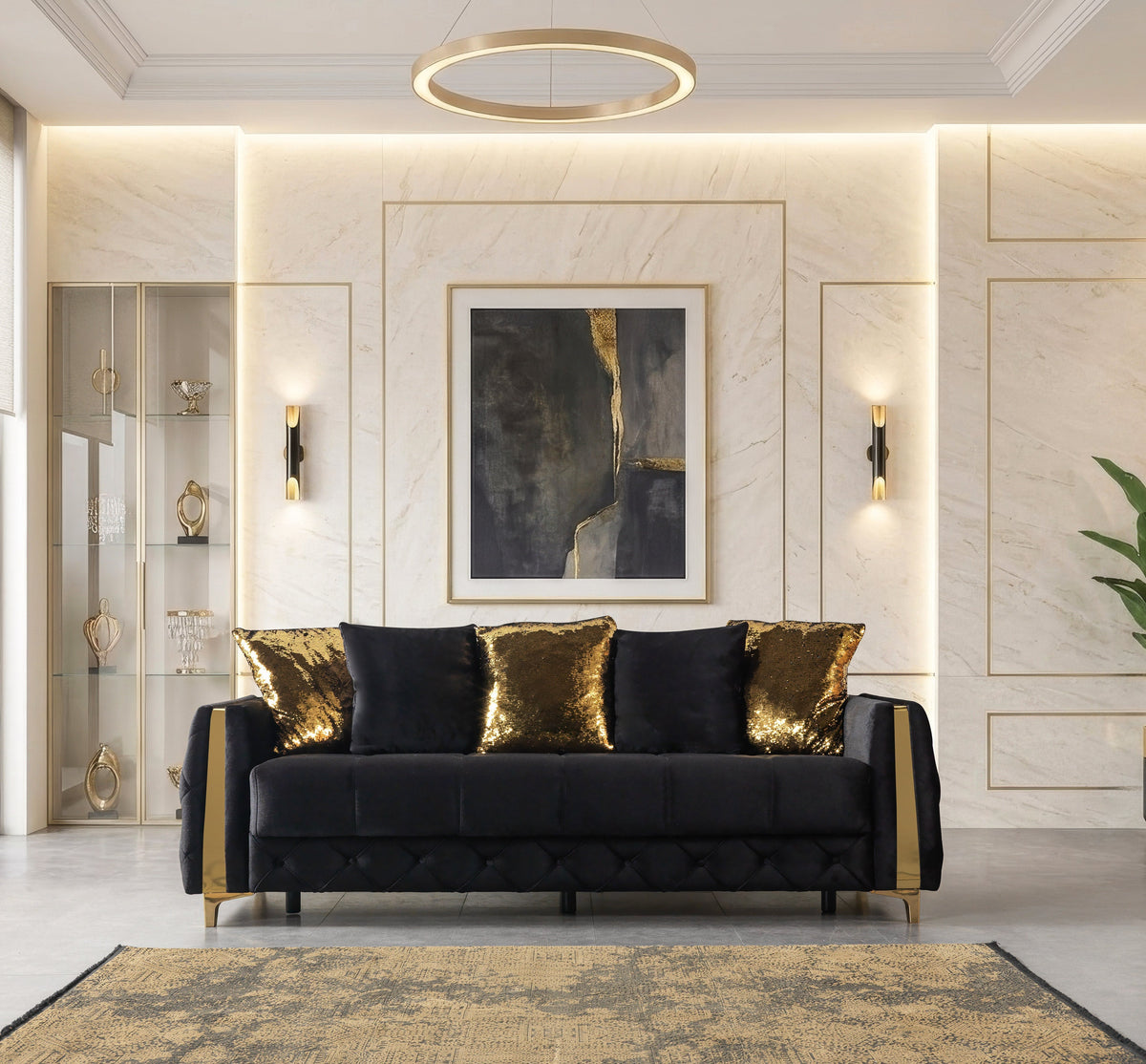 Florence Black Velvet Convertible Sofa