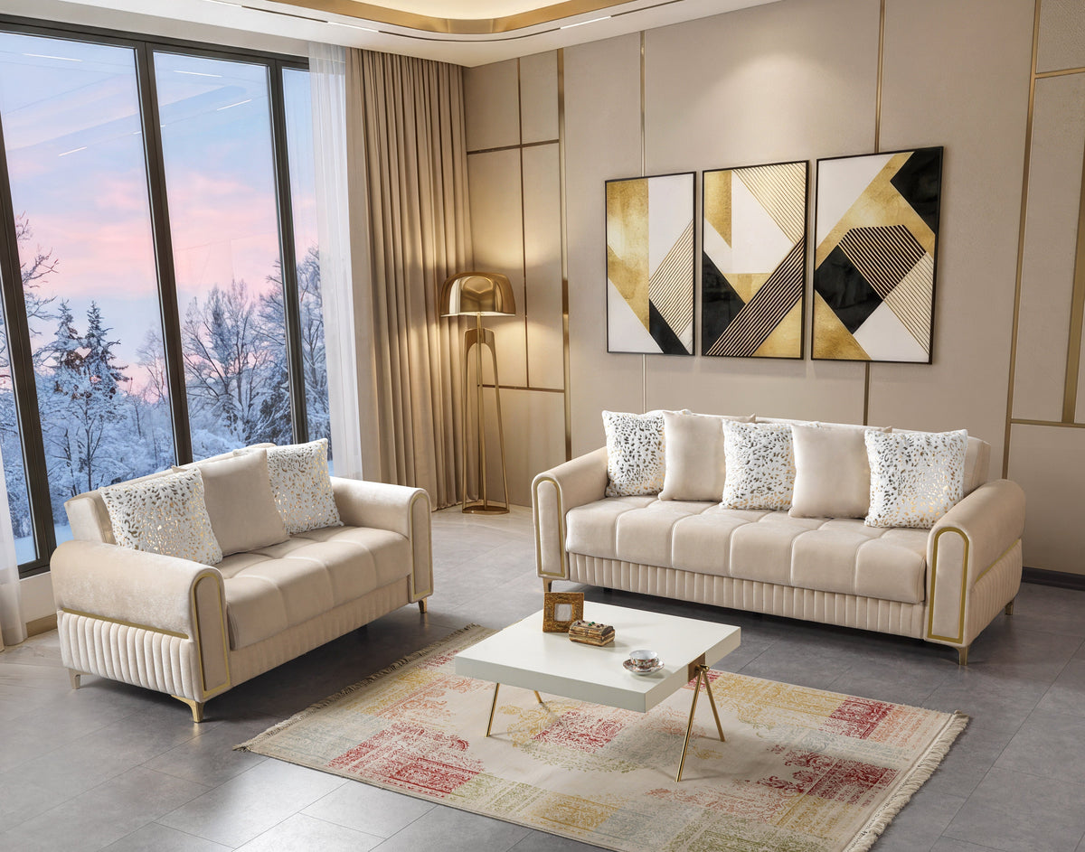 Sandra Ivory Velvet Sofa & Loveseat