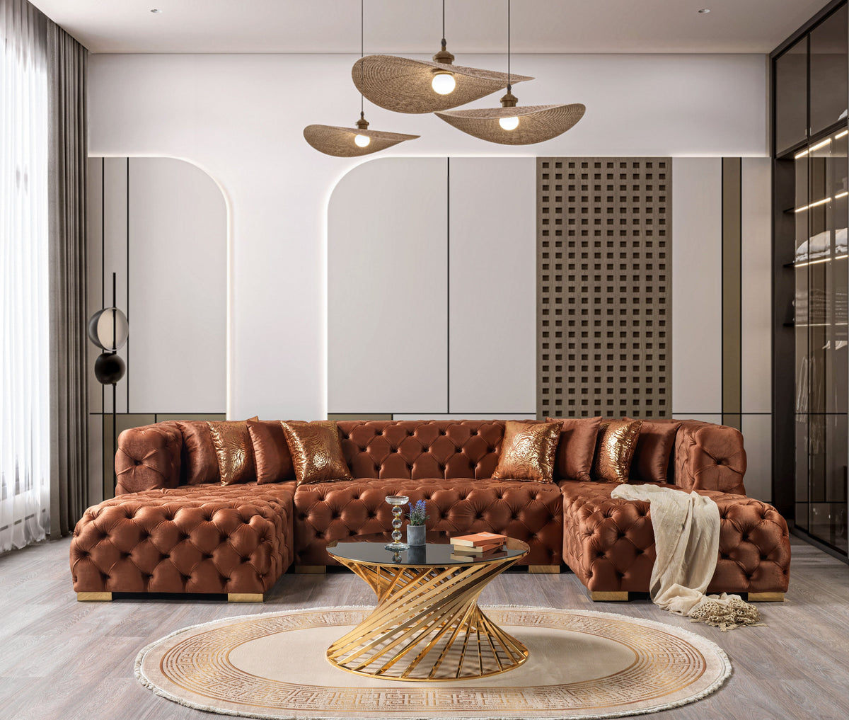 Majestic Copper Velvet Double Chaise Sectional