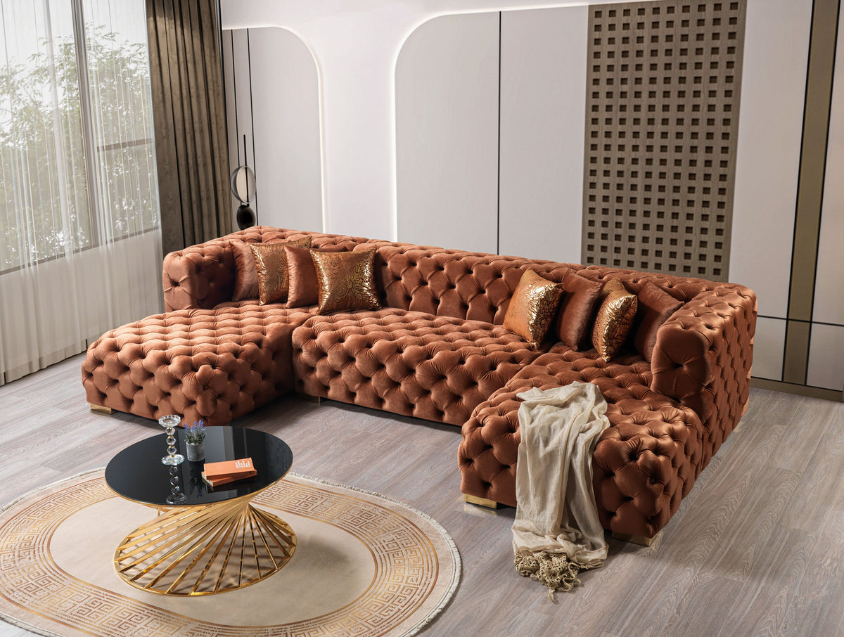 Majestic Copper Velvet Double Chaise Sectional