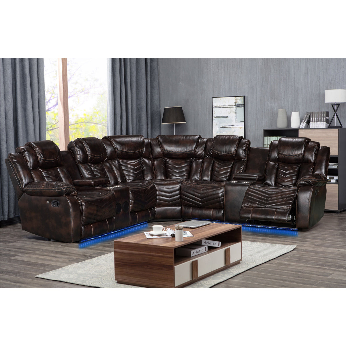 Lucky Charm Cognac Reclining Sectional