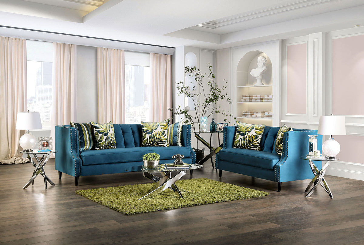 Azuletti Dark Teal/Apple Green Transitional Living Room Set