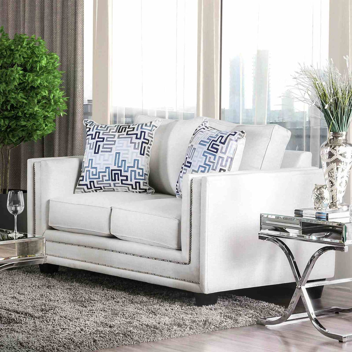 Ilse Off-White/Blue Loveseat