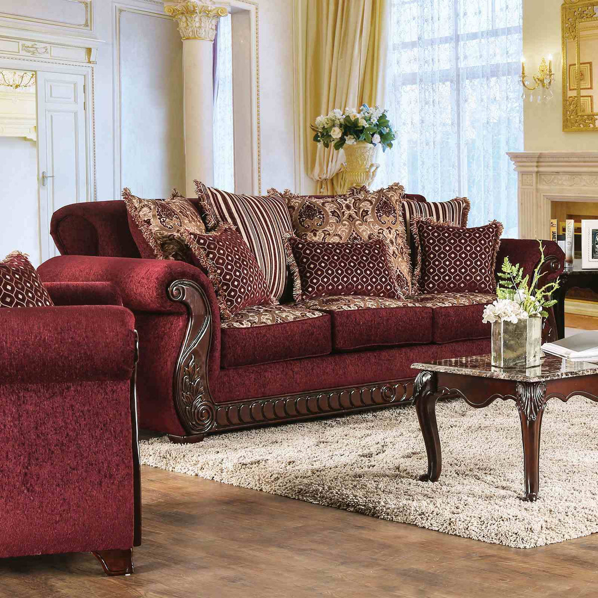 Tabitha Wine/Gold Traditional Living Room Set