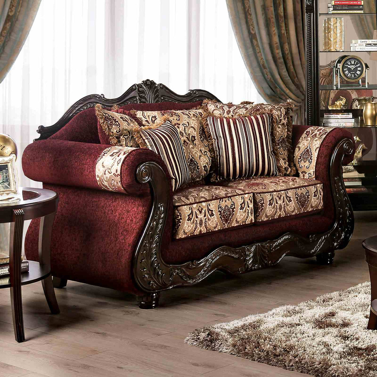 Matteo Burgundy/Brown Traditional Living Room Set