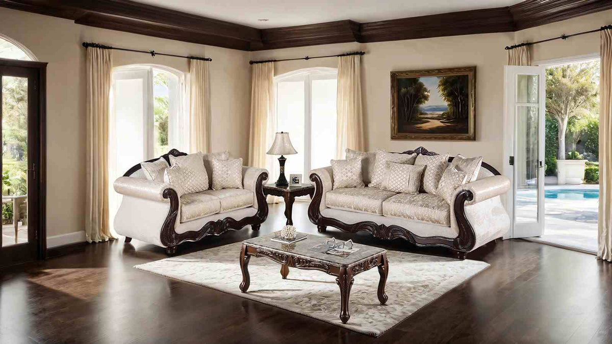 Huelva Beige/Dark Cherry Traditional Living Room Set