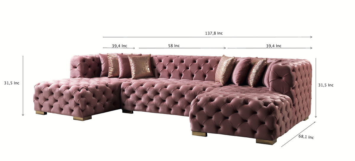 Majestic Blush Velvet Double Chaise Sectional