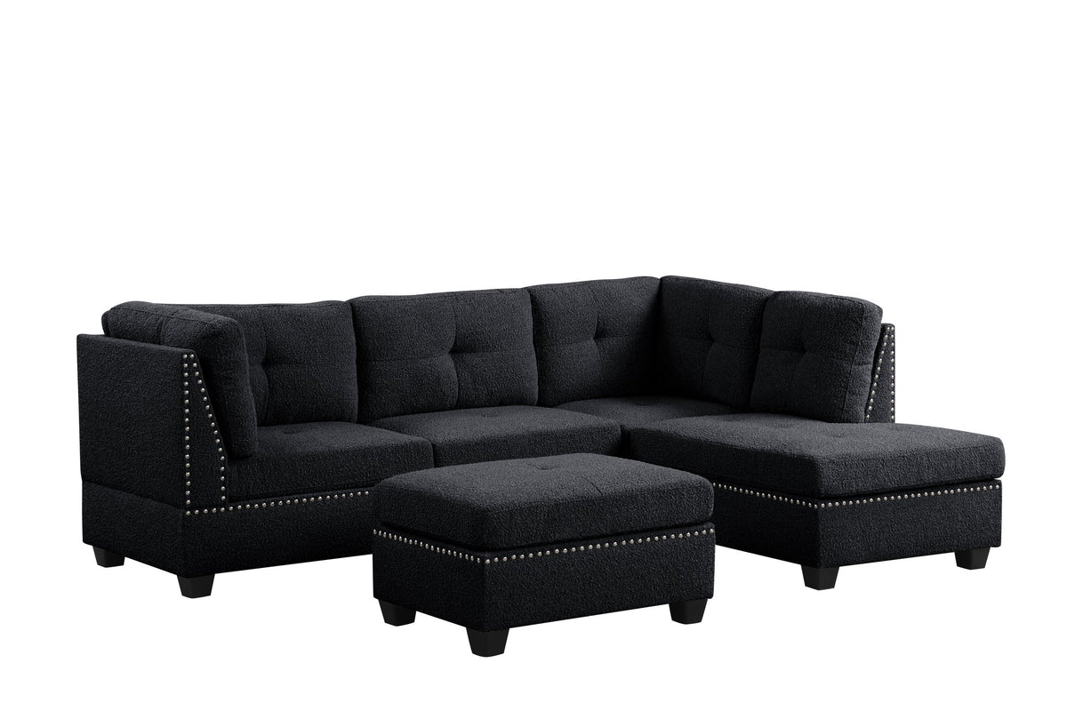 Sienna Boucle Black Sectional with Ottoman