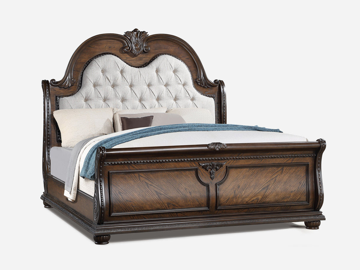 Stanley Coffee Brown Queen Upholstered Sleigh Bed