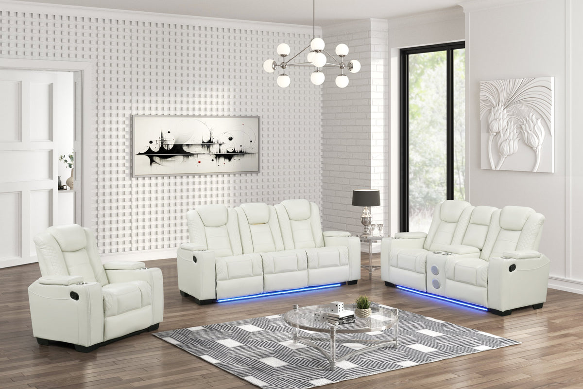 Stefano White 3-Piece Reclining Living Room Set