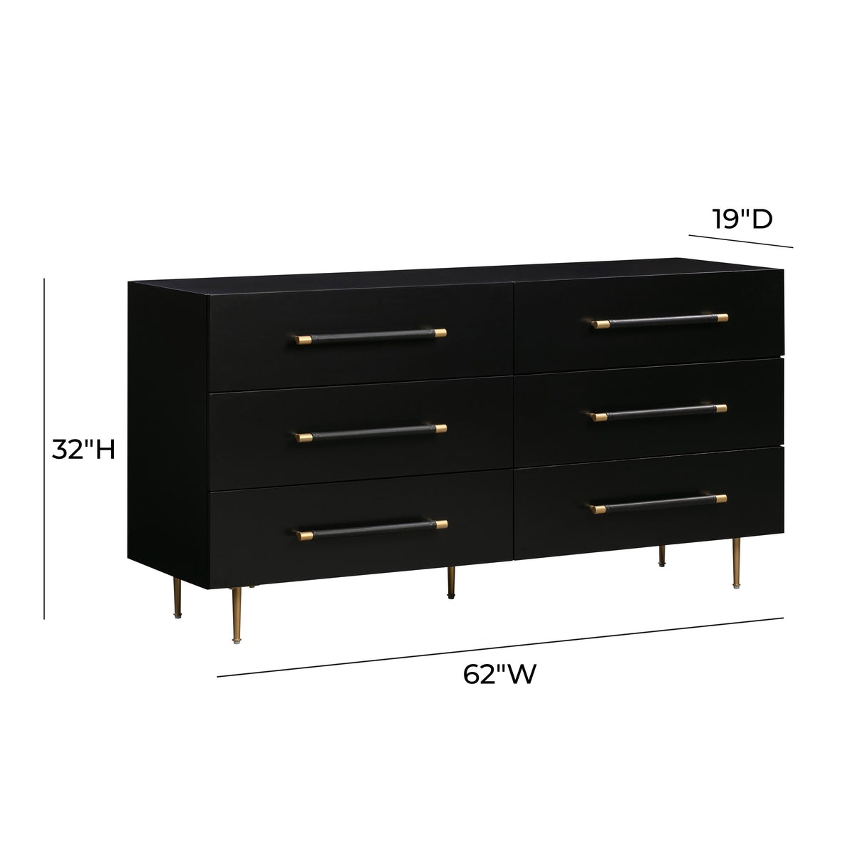 Trident Black 6 Drawer Dresser - UK