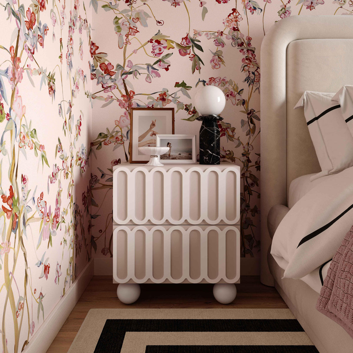 Tori Motif Taupe Nightstand - UK