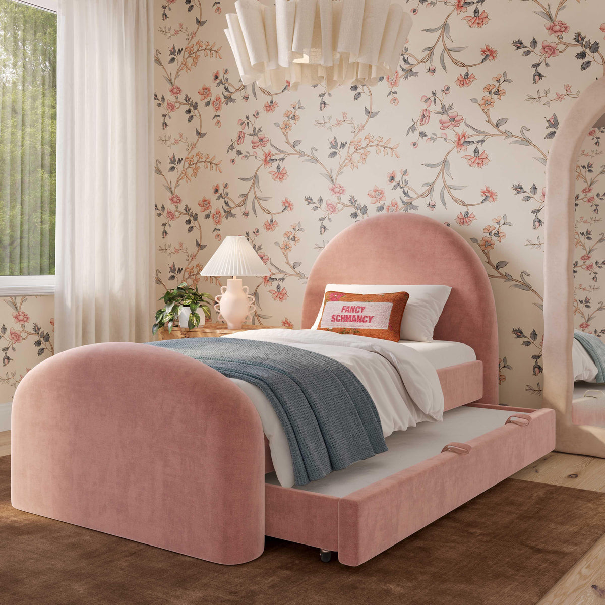 Moon Rose Upcycled Chenille Twin Trundle Bed