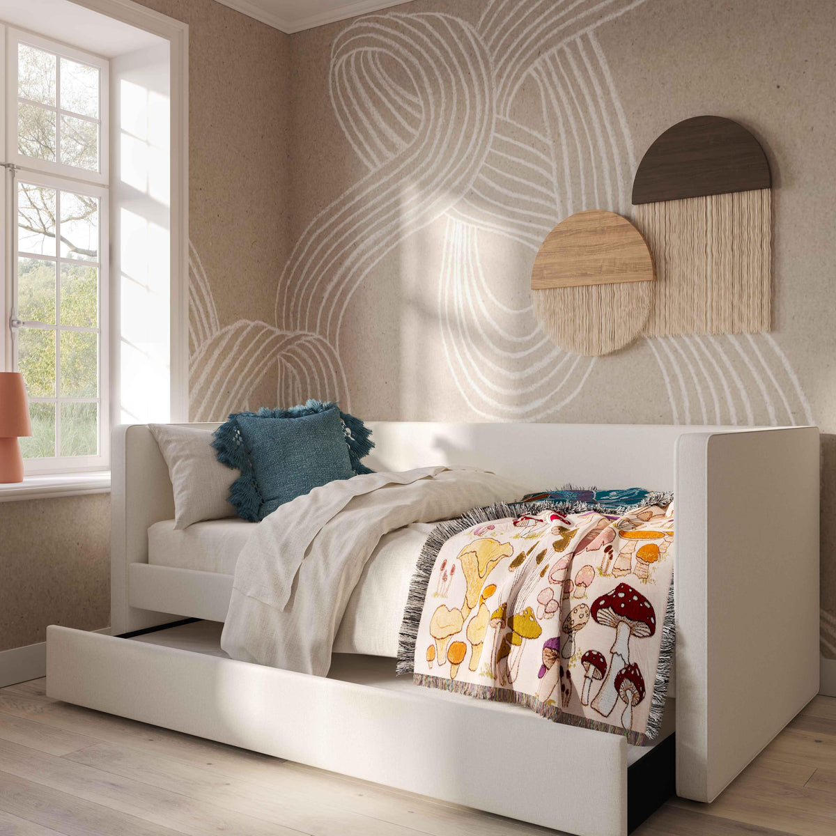 Alice Cream Linen Twin Trundle Bed