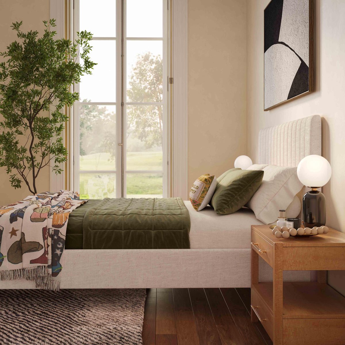 Angela Natural Upcycled Linen King Bed