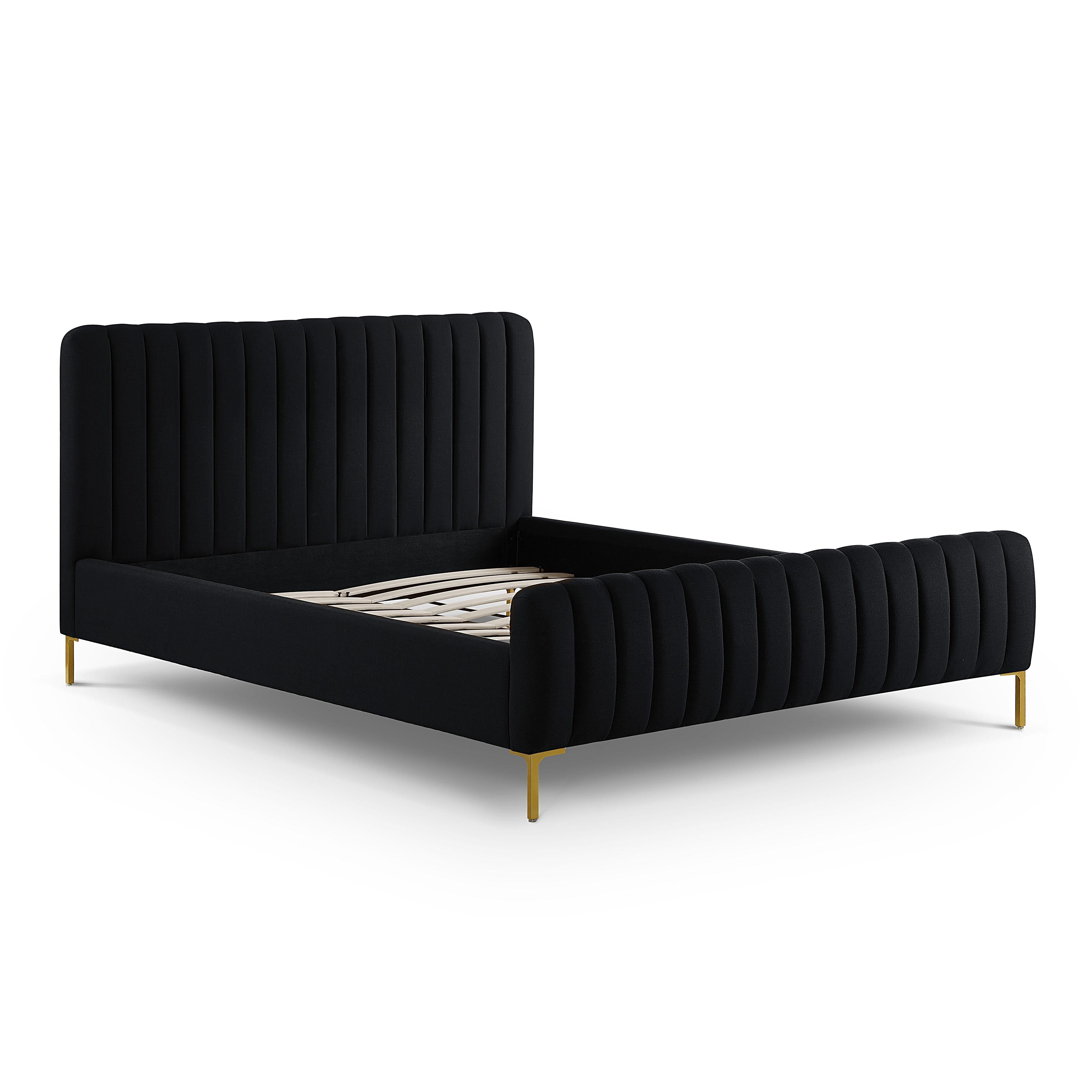Angela Black Upcycled Linen Queen Bed