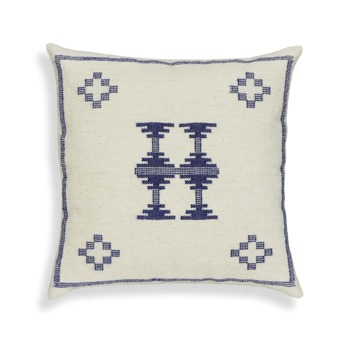 Aztec Cream & Indigo Wool 20" Square Accent Cushion