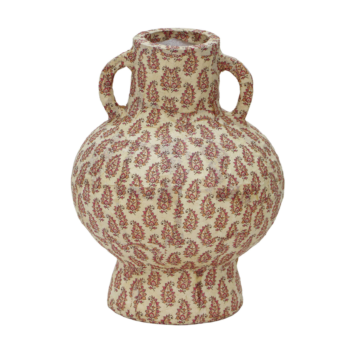 Cotton Mache Vase in Peach Paisley