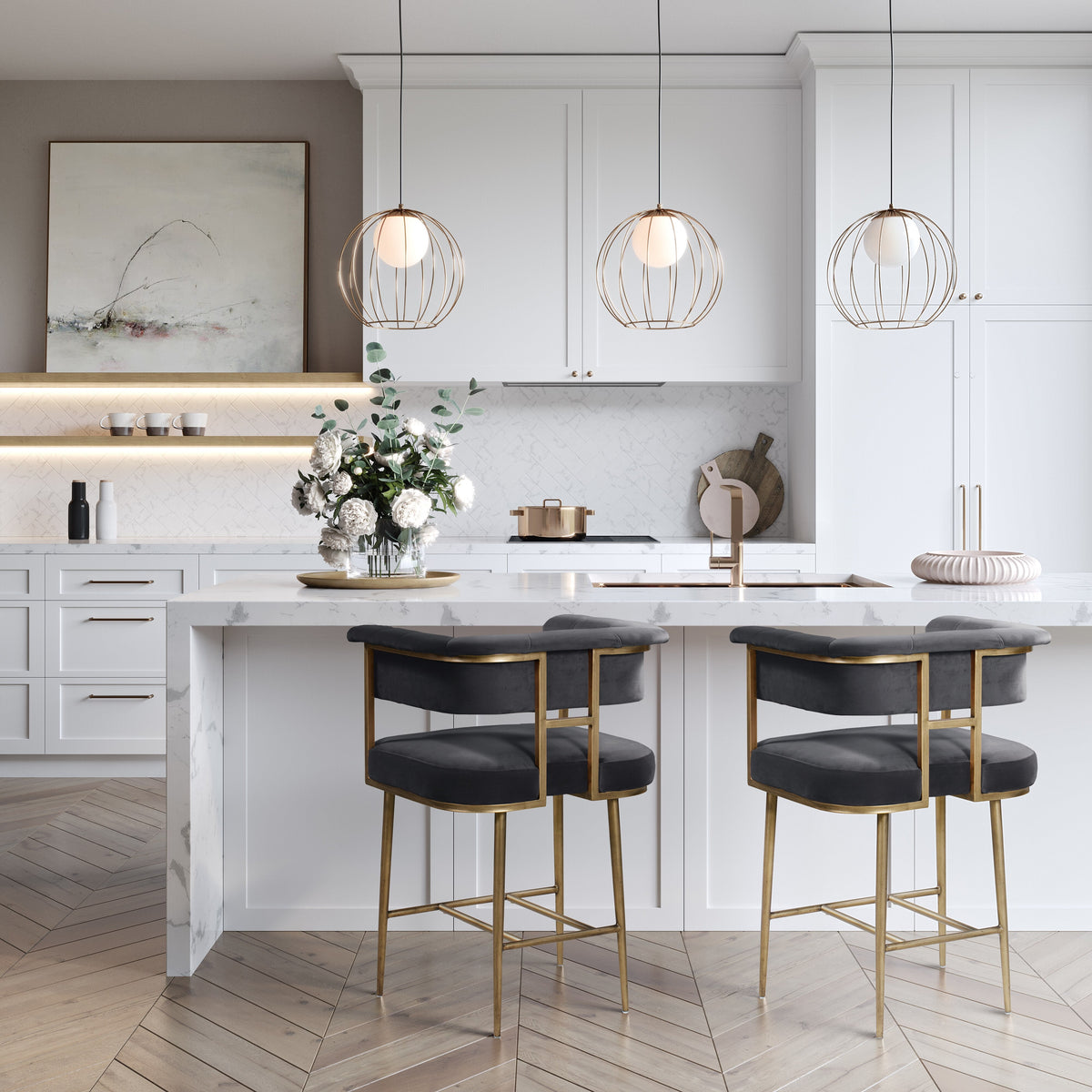 Astrid Grey Velvet Counter Stool - UK