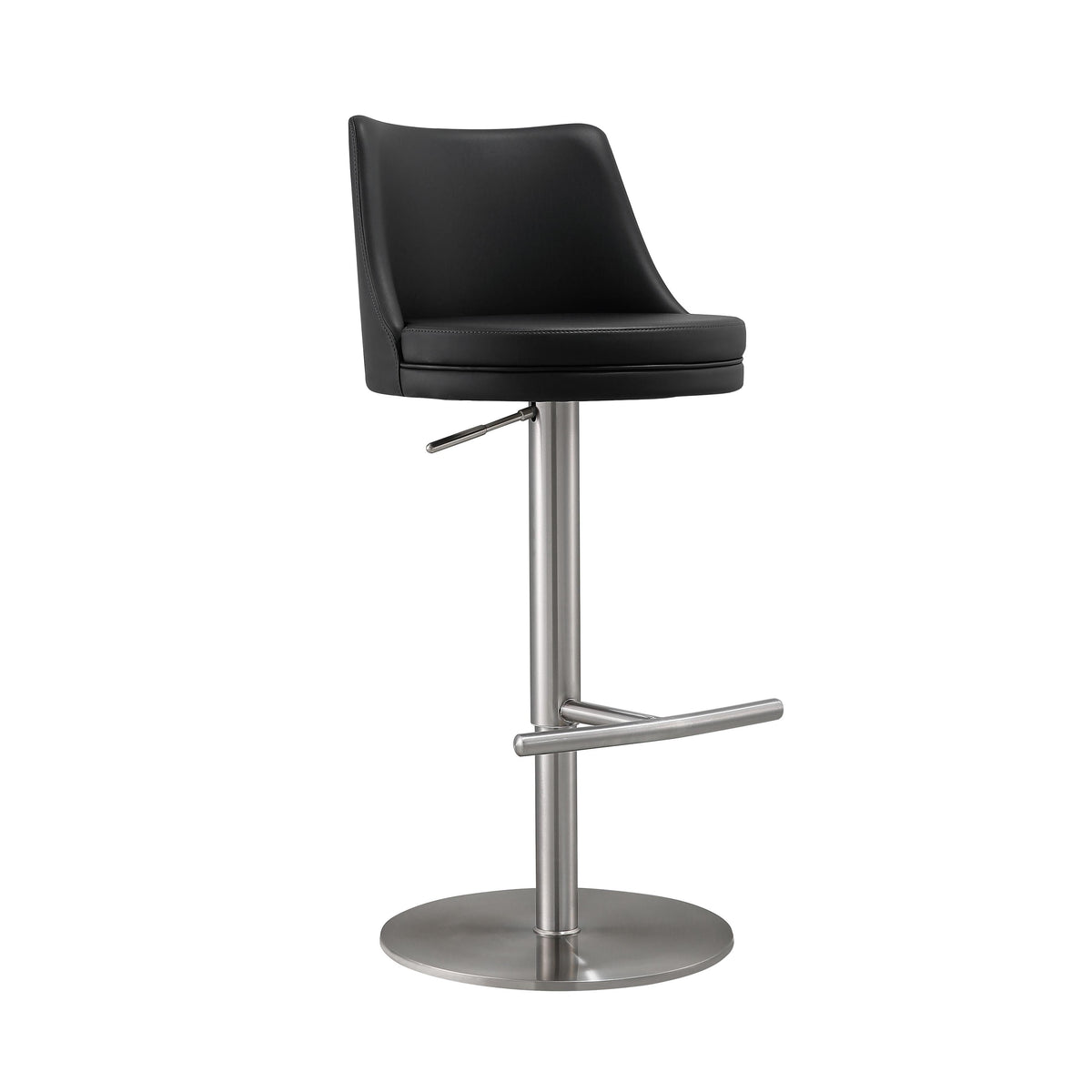 Reagan Black Performance Vegan Leather and Silver Adjustable Stool