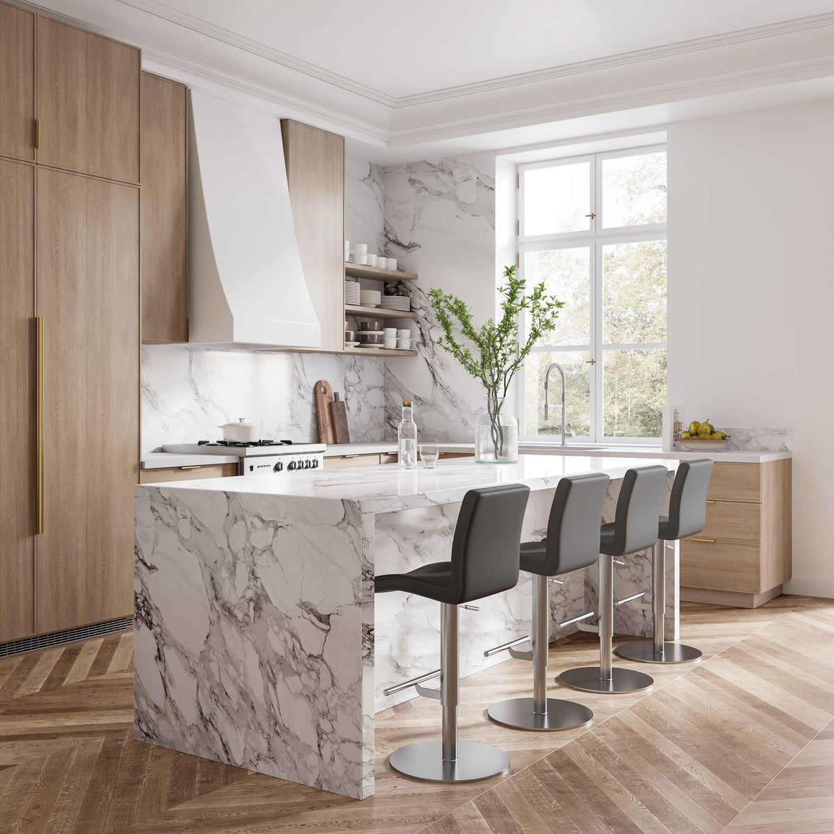 Paddy Dark Grey Vegan Leather on Silver Adjustable Stool - UK