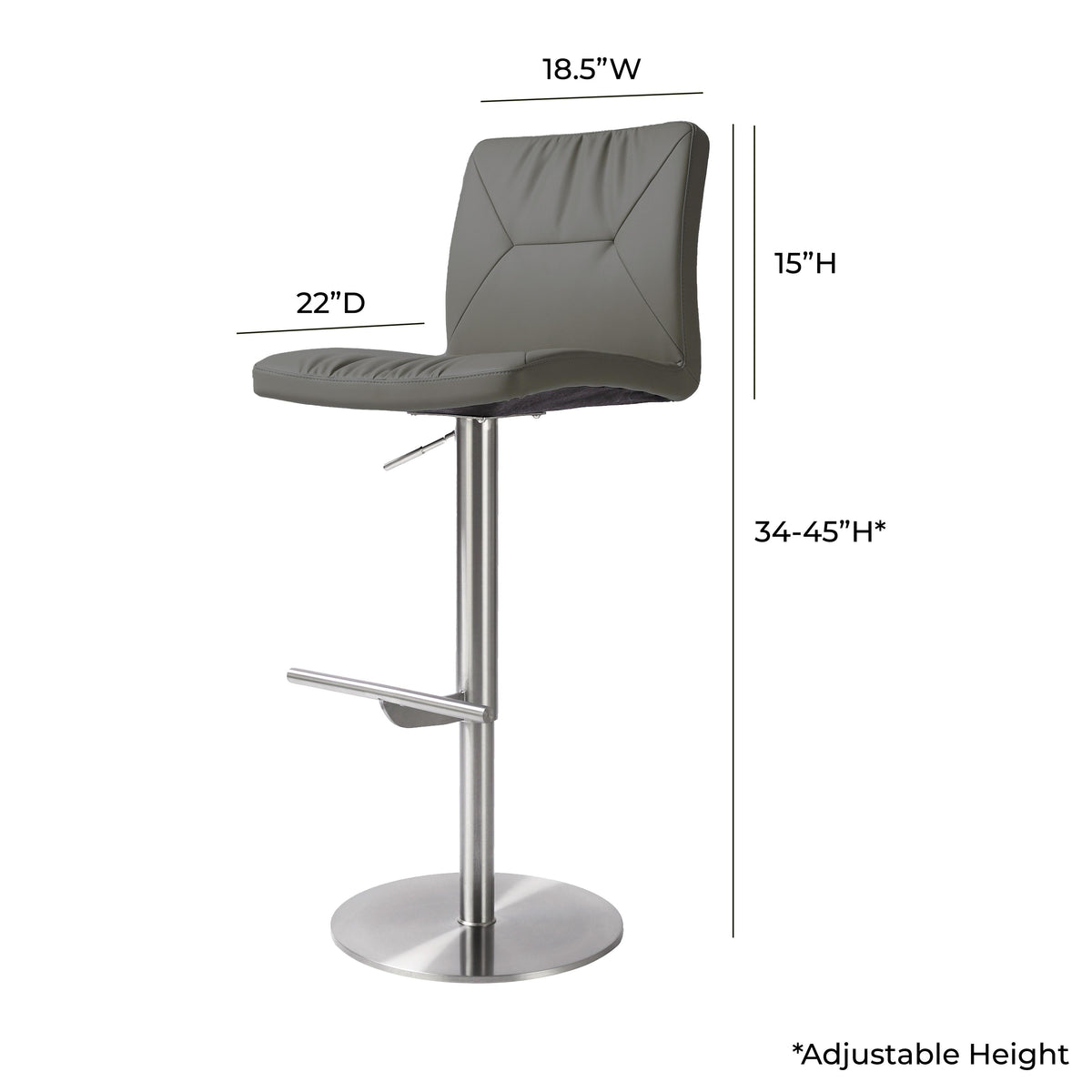 Paddy Dark Grey Vegan Leather on Silver Adjustable Stool - UK