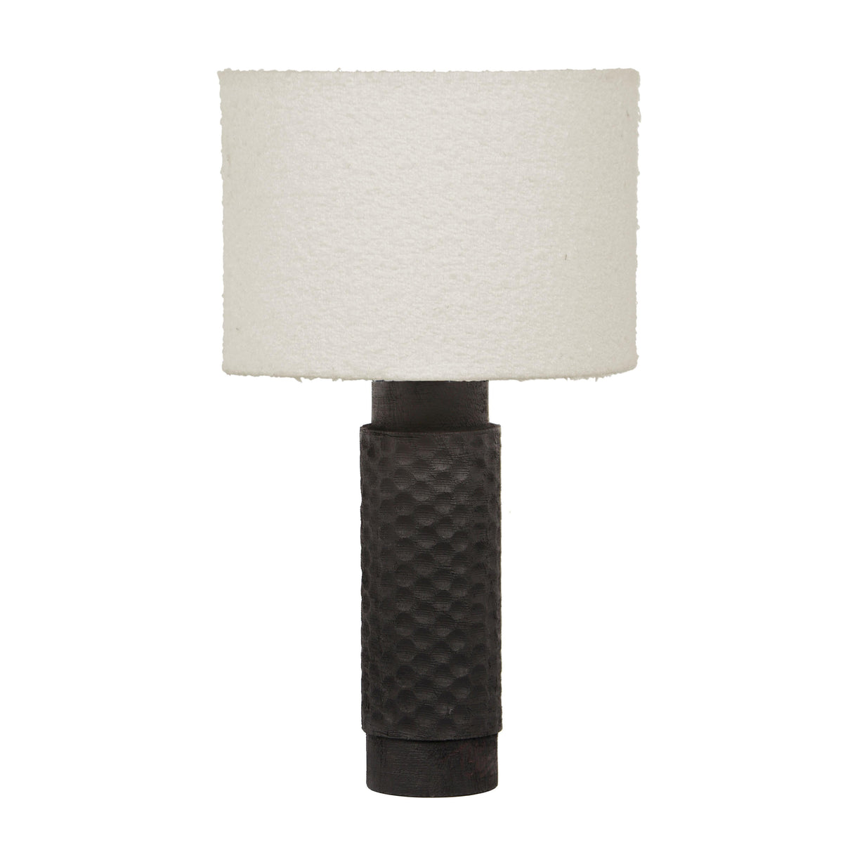 Grava Cream Boucle & Black Hand Carved Wood Table Lamp
