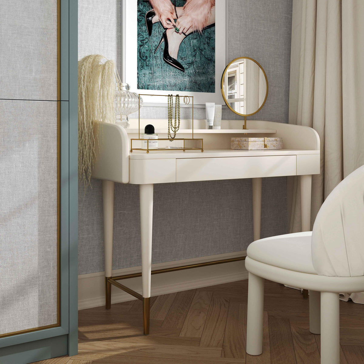 Penelope Cream Vegan Leather Wrapped Vanity Desk - UK