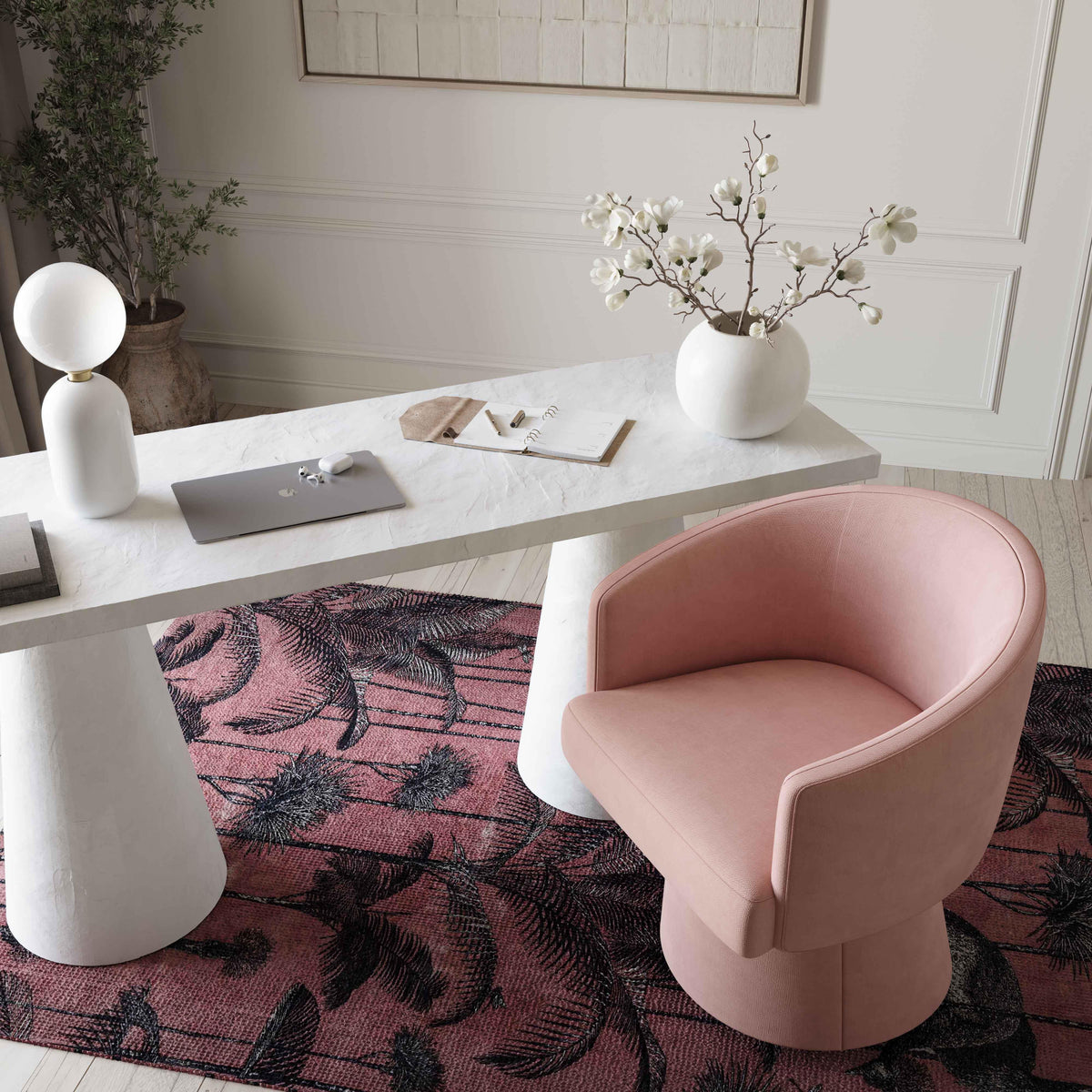 Kristen Pink Upcycled Chenille Rolling Desk Chair